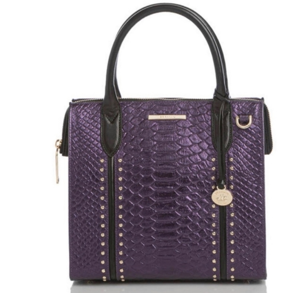💜🔹️ Brahmin🔹️ Rare🔥 Small Caroline Ultraviolet Altair  Leather + Wallet Set - Picture 2 of 16